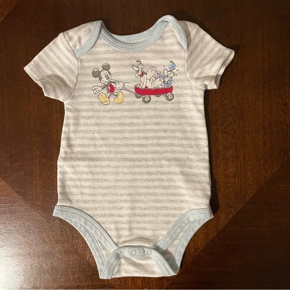 Disney Baby | (3) short sleeve Mickey Mouse and friends onesie bundle | 6-9 mo